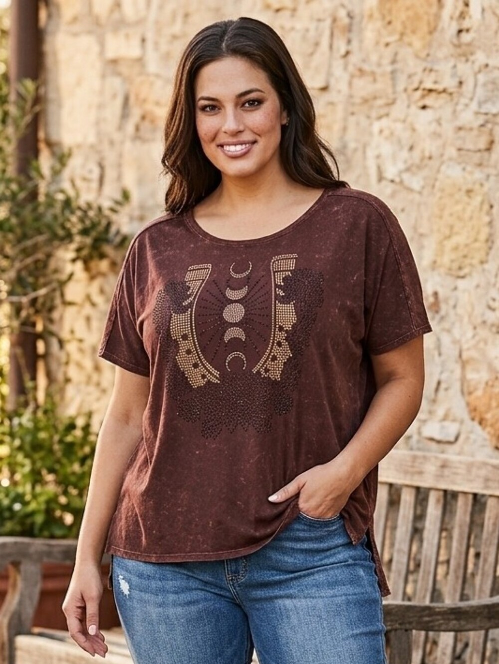 Shyanne Bling Tee Horseshoe Moon Phases Graphic XXL EUC